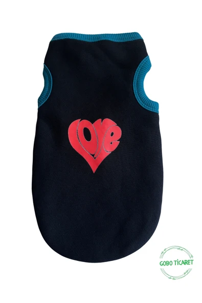 Gobo Love Desenli Kışlık Siyah Kedi Köpek Kıyafeti Elbisesi Medium/M/Beden 2 - Resim 6