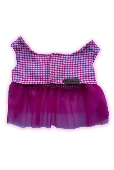 Gobo Pembe Kareli Fiyonklu Tüllü Kedi Köpek Kıyafeti Elbisesi XSMALL/XS/Beden 0 - Resim 7