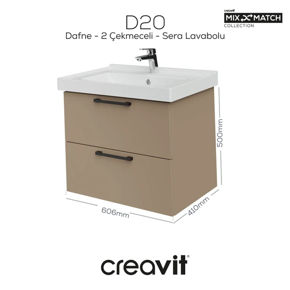 D20 65 Cm İki Çekmeceli Lavabo Dolabı Dafne Melamin Kapak (Demonte) ürün görseli