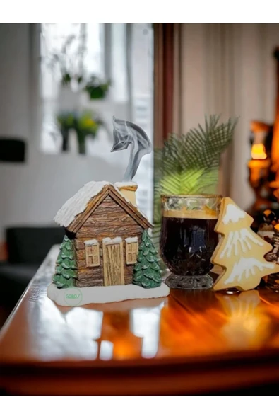 Gobo Goboticaret 2 Adet Kahverengi Kar Efektli Ev Şeklinde Yılbaşı Temal El Boyaması Tütsülük Seramik Toz - Resim 4