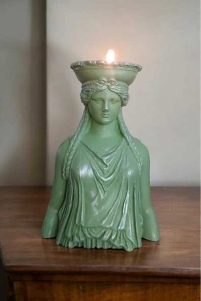 Gobo Dekoratif Masa Üstü Karyadit Kızı Hediyeli Mumluk Yeşil - Resim 4