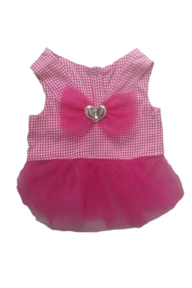 Gobo Pembe Kareli Kalpli Tüllü Kedi Köpek Kıyafeti Elbisesi Medium/M/Beden 2 - Resim 5