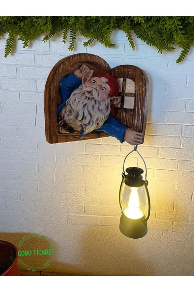 Gobo Fenerli Dekoratif Cüce Figürlü Dede ve Nine 2li Set Duvar ve Kapı Lambası–LED Işıklı (Renk Seçeneği) - Resim 5