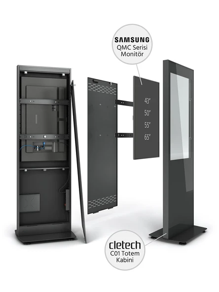 Cletech C01 55" Totem Kabini + Samsung QM55C 55" Signage Monitör - 3