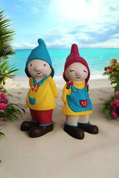 Gobo 2'li Set Dekoratif Bahçe Ve Balkon Cüceleri Farklı Renklerde Seramik Tozu El Boyaması (24X10 CM) - Resim 2