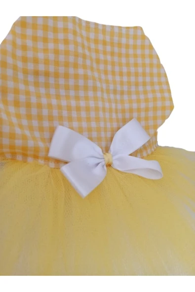 Gobo Sarı Beyaz Kareli Tüllü Kedi Köpek Kıyafeti Elbisesi Medium/M/beden 2 - Resim 3