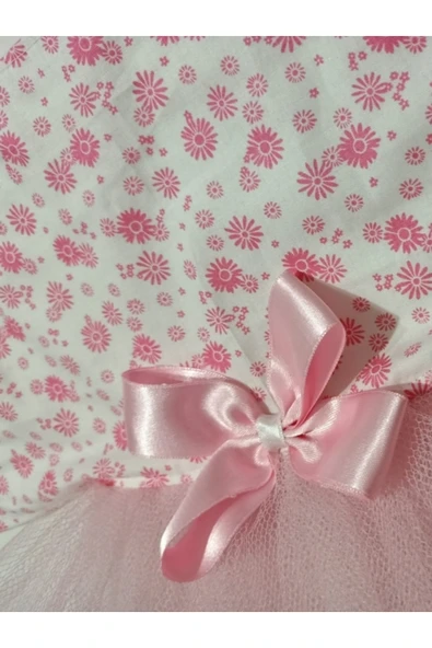 Gobo Pembe Çiçekli Fiyonklu Beyaz Kedi/Köpek Elbisesi XLarge/XL/Beden 4 - Resim 7