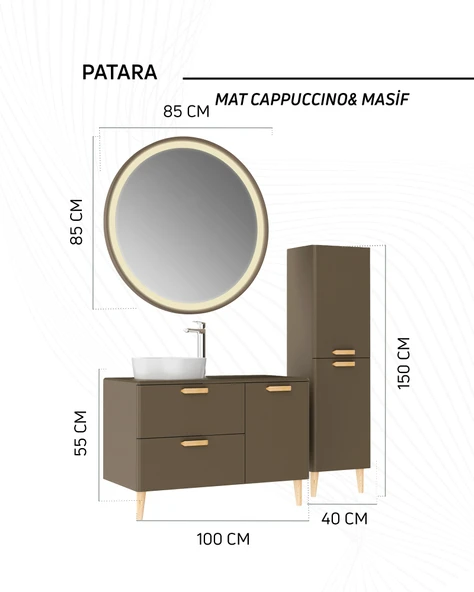 Patara Lavabo Dolabı 100cm Mat Cappuccino - Resim 2