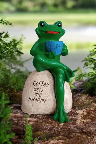 Gobo Keyifçi Kurbağa Dekoratif Obje El Boyaması Figür 15x8 Cm - Resim 3