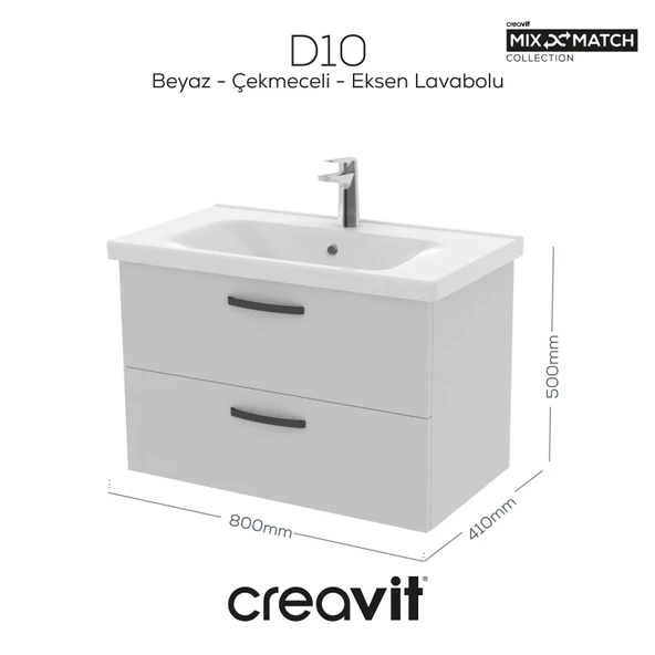 D20 80 Cm İki Çekmeceli Lavabo Dolabı Beyaz Melamin Kapak (Demonte) ürün görseli