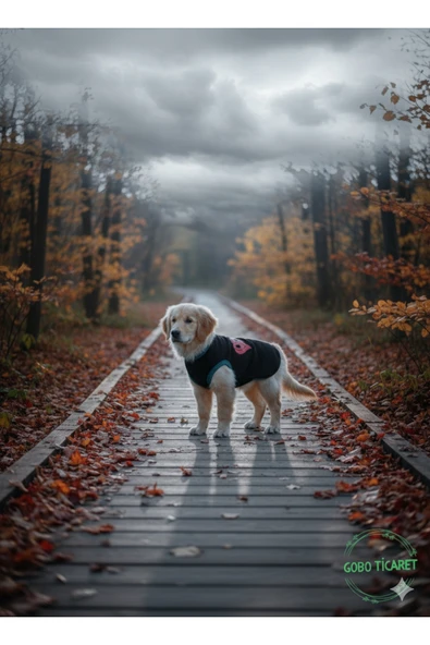 Gobo Siyah Kışlık Kedi Köpek Kıyafeti Love Desenli Kışlık Elbise - Resim 2