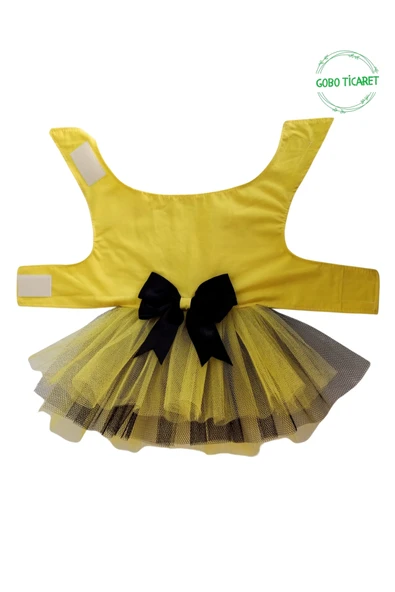 Gobo Siyah Papyonlu Sarı Tüllü Kedi Köpek Kıyafeti Elbisesi Medium/M/Beden 2 - Resim 3