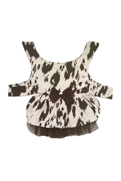 Gobo Siyah Beyaz Leopar Desenli Papyonlu Kedi Köpek Kıyafeti Elbisesi Large/l/beden 3 - Resim 2