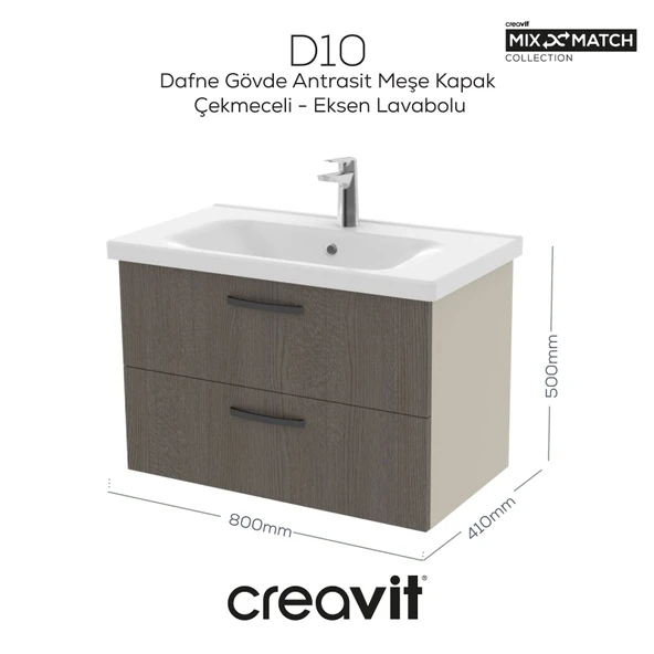 D20 80 Cm İki Çekmeceli Lav. Dolabı Dafne Melamin (Demonte) ürün görseli