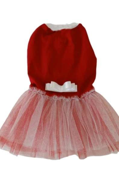 Gobo Beyaz Fiyonklu Tüllü Kırmızı Kedi Köpek Kıyafeti Elbisesi - Resim 4
