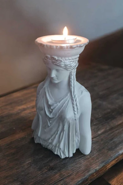 Gobo Dekoratif Masa Üstü Karyadit Kızı Hediyeli Mumluk Gri - Resim 2