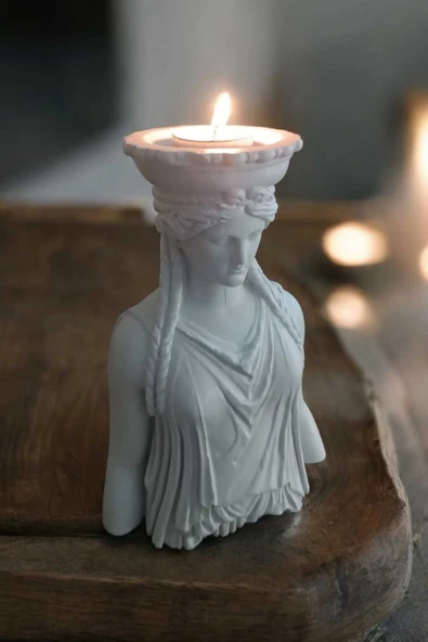 Gobo Dekoratif Masa Üstü Karyadit Kızı Hediyeli Mumluk Beyaz - Resim 2