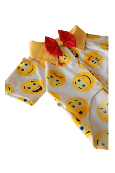 Gobo Emoji Desenli Kırmızı Papyonlu Beyaz Kedi Köpek Kıyafeti Elbisesi Small/S/Beden 1 - Resim 3