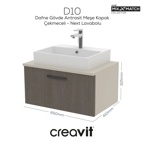 D10 Next Lavabo Dolabı Çekmeceli 65 cm Dafne Melamin ürün görseli 1