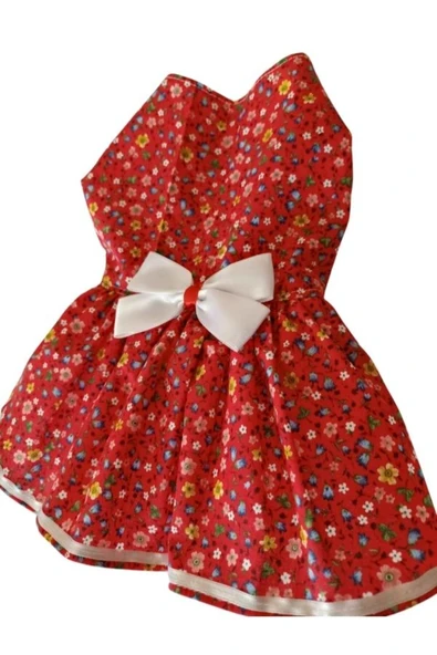 Gobo Rengarenk Çiçekli Kurdeleli Kedi ve Köpek Kıyafeti Elbisesi Medium/m/beden 2 - Resim 5