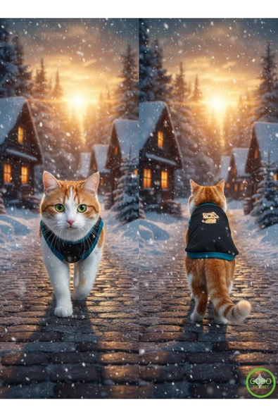 Gobo Sarı Kedi Baskılı Kışlık Siyah Kedi Köpek Kıyafeti Elbisesi SMALL/S/Beden 1 - 1