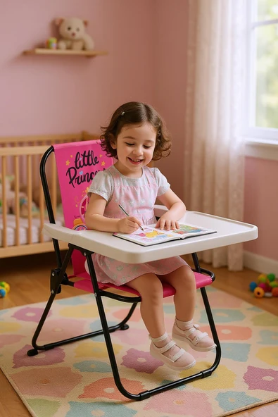 EXENT 2–6 Yaş, Katlanabilir Çocuk Sandalyesi ve Masası Tak-Çıkar Masa-Little Princess-PEMBE ürün görseli