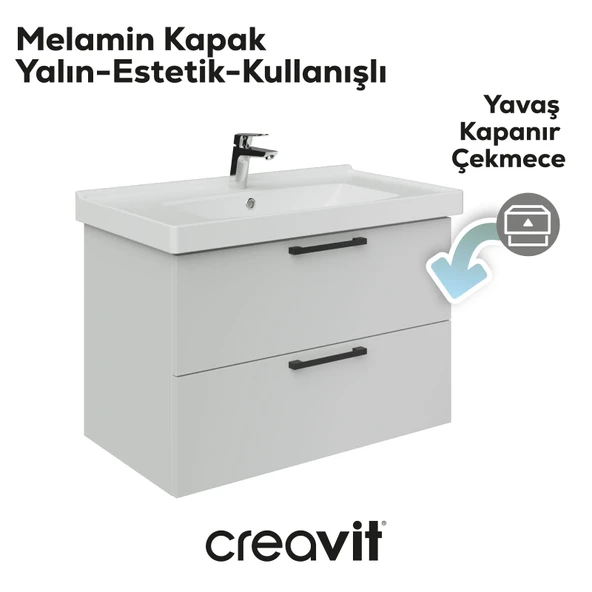 D20 80 Cm İki Çekmeceli Lavabo Dolabı Beyaz Melamin Kapak (Demonte) - Resim 4