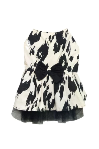 Gobo Siyah Beyaz Leopar Desenli Papyonlu Kedi Köpek Kıyafeti Elbisesi XLarge/XL/Beden 4 - Resim 3