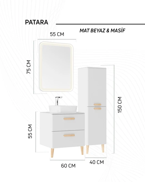 Patara Dikdörgen Led Ayna 55x75cm Mat Beyaz - Resim 2