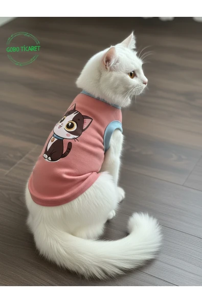 Gobo Şeker Pembe Renkli Kedi ve Köpek Kıyafeti Elbisesi Siyah Kedi Baskılı XSMALL/XS/Beden 0 ürün görseli 1