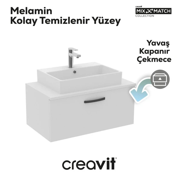 D10 Next Lavabo Dolabı Çekmeceli 80 cm Beyaz Melamin Gövde - Resim 3