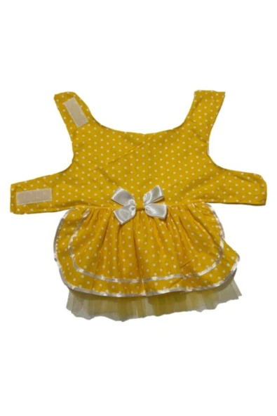 Gobo Sarı Puantiyeli Papyonlu Kedi Köpek Kıyafeti Elbisesi - Resim 7