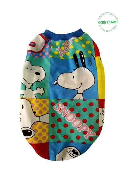 Gobo Snoopy Desenli Mavi Kollu Kedi Köpek Kıyafeti Elbisesi S/SMALL/Beden 1 - Resim 2