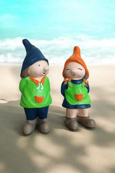 Gobo 2'li Set Dekoratif Bahçe Ve Balkon Cüceleri Farklı Renklerde Seramik Tozu El Boyaması (24X10 CM) ürün görseli 1