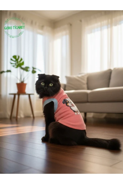 Gobo Şeker Pembe Renkli Kedi ve Köpek Kıyafeti Elbisesi Siyah Köpek Baskılı XSMALL/XS/Beden 0 - 7