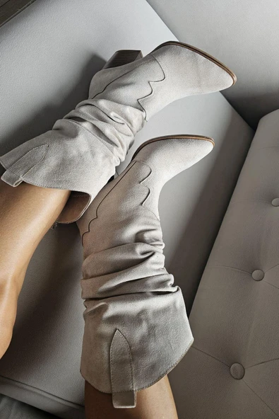 019 043 Topukla Kadın Kalın Topuklu Kovboy Yarım Çizme ürün görseli