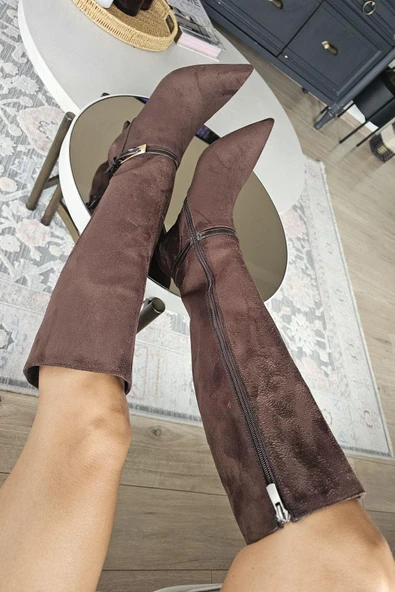 OPS 10 1138 Topukla Kadın 8 cm İnce Topuklu Fermuarlı Çizme - Resim 11