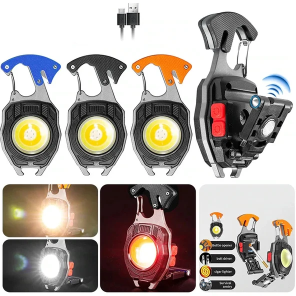 Powerdex PD-808 Çok Fonksiyonlu Tornavida Düdük Şişe Açacağı Ateş Yakıcı Mıknatıslı Type-C Şarjlı Anahtarlık Fener - Resim 5