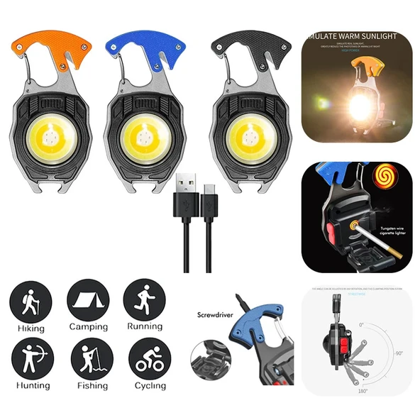 Powerdex PD-808 Çok Fonksiyonlu Tornavida Düdük Şişe Açacağı Ateş Yakıcı Mıknatıslı Type-C Şarjlı Anahtarlık Fener - Resim 4