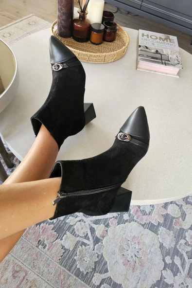 OPS 10 1136 Topukla Kadın Kalın Topuklu Sivri Burun Fermuarlı Bot - Resim 9