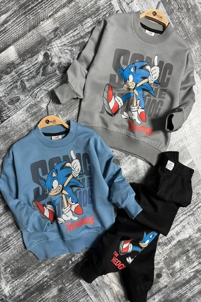 Sonic Desenli Mavi Renk Erkek Çocuk Eşofman Takım - Resim 6