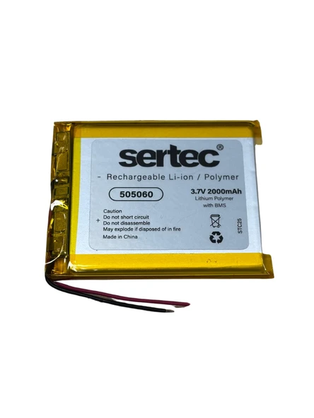 Sertec 505060 3.7V 2000 mAh Li-Polymer Pil (Devreli/1.5A) ürün görseli 1