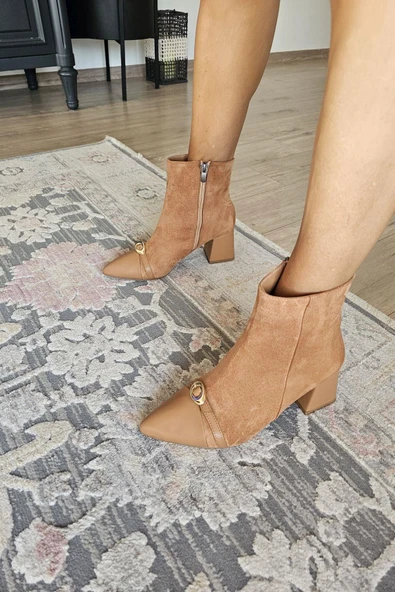 OPS 10 1136 Topukla Kadın Kalın Topuklu Sivri Burun Fermuarlı Bot - Resim 7