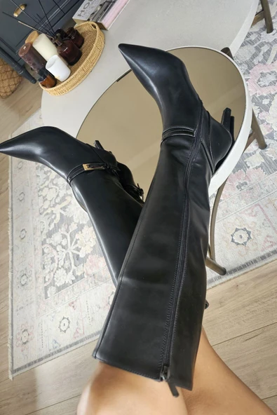 OPS 10 1138 Topukla Kadın 8 cm İnce Topuklu Fermuarlı Çizme - Resim 9