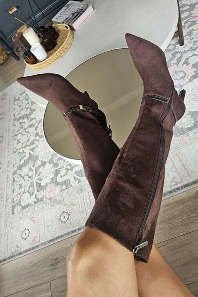 OPS 10 1138 Topukla Kadın 8 cm İnce Topuklu Fermuarlı Çizme - Resim 3