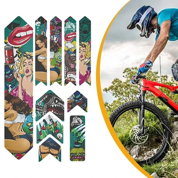 ENLEE Bisiklet Kadro Koruma Etiket Seti Darbelere Aşınmalara Karşı Korur Kadın Tasarım Renkli - Resim 2