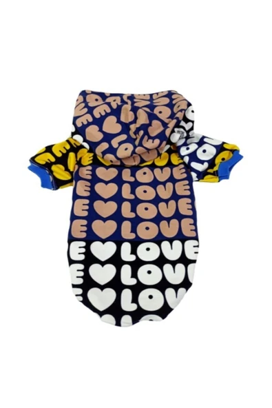 Gobo Kapüşonlu Love Desenli Kedi Köpek Kıyafeti Elbisesi Xxlarge/xxl/beden 5 - Resim 2