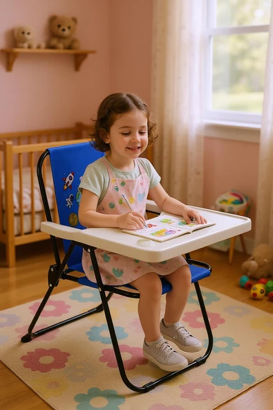 EXENT 2–6 Yaş, Katlanabilir Çocuk Sandalyesi ve Masası Tak-Çıkar Masa-Galaxy Uzay Yolu-MAVİ