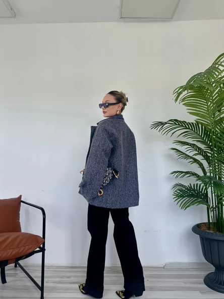 Kadın Sakallı Kaşe Kaban Gri - 2