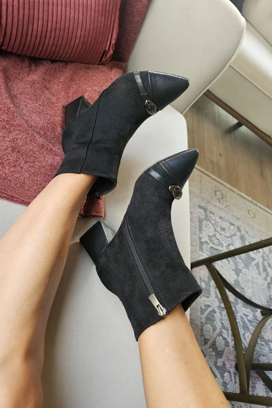 OPS 10 1136 Topukla Kadın Kalın Topuklu Sivri Burun Fermuarlı Bot - Resim 2